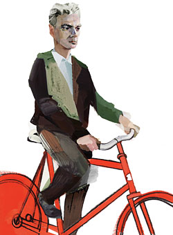 Painting of DB on a bike