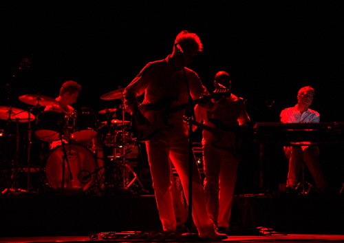 Onstage, red backlit